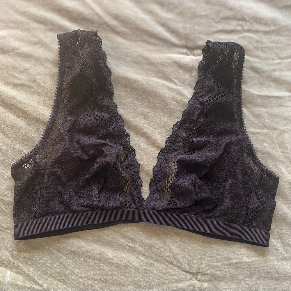 GapBody Sheer Plunging Black Lace Bralette Size M